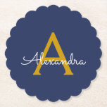 Navy Blue Guld Modern Script Girly Monogram Namn Underlägg Papper<br><div class="desc">Pappra Underlägg för marinblått och Guld med enkelt skript,  Monogram Namn. Det gör perfekt studenten,  födelsedag,  bröllop,  möhippa,  årsdag,  babydusch eller bachelorette-fest till någon som glam lyx och chic stilar.</div>