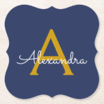 Navy Blue Guld Modern Script Girly Monogram Namn Underlägg Papper<br><div class="desc">Pappra Underlägg för marinblått och Guld med enkelt skript,  Monogram Namn. Det gör perfekt studenten,  födelsedag,  bröllop,  möhippa,  årsdag,  babydusch eller bachelorette-fest till någon som glam lyx och chic stilar.</div>