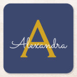 Navy Blue Guld Modern Script Girly Monogram Namn Underlägg Papper Kvadrat<br><div class="desc">Pappra Underlägg för marinblått och Guld med enkelt skript,  Monogram Namn. Det gör perfekt studenten,  födelsedag,  bröllop,  möhippa,  årsdag,  babydusch eller bachelorette-fest till någon som glam lyx och chic stilar.</div>