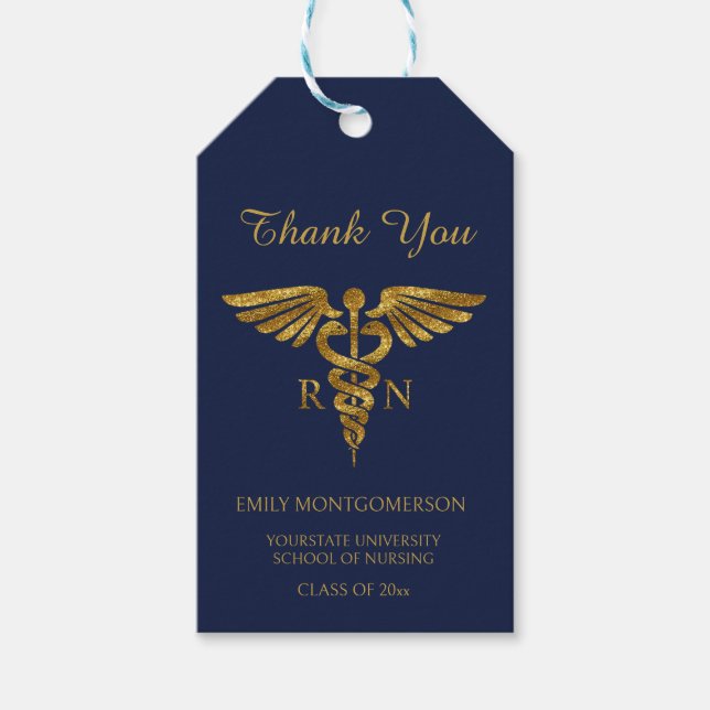 Navy Blue Guld Nursing School RN Studenten Presentetikett (Framsidan)