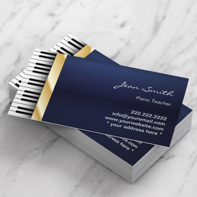 Navy Blue Guld Rand Music Piano Teacher Visitkort (Skapare uppladdad)