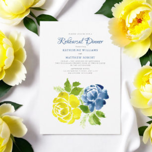 Navy Blue Gult Boho Blommigt Summer Inbjudningar