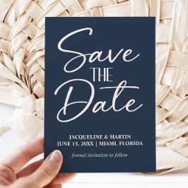 Navy Blue Hand Lettered Script Bröllop  Spara Datumet