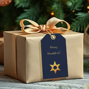 Navy Blue Hanukkah Golden David Star Presentetikett