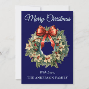 Navy Blue Holly Berry-julfransens krans Julkort