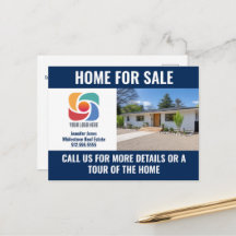 Navy Blue Home for Sale Real Estate Company Logo