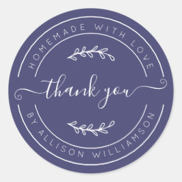 Navy Blue Homemade Thank You Label Runt Klistermärke