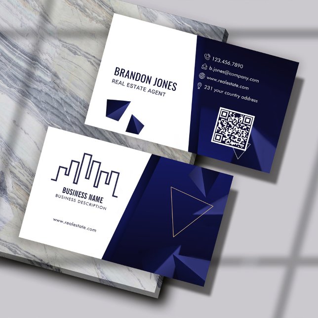 Navy Blue House Logo, Real Estate Agent, QR Code Visitkort (Skapare uppladdad)