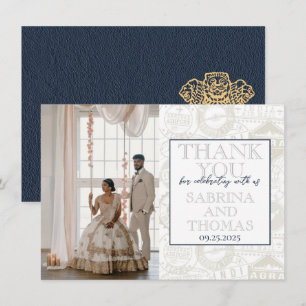 Navy Blue India Bröllop Photo Tack Kort