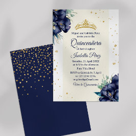 Navy Blue Iris och Glitter Tiara Quinceanera Inbjudningar