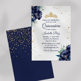 Navy Blue Iris och Glitter Tiara Quinceanera Inbjudningar