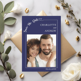 Navy blue ivory photo wedding Save the Date Spara Datumet