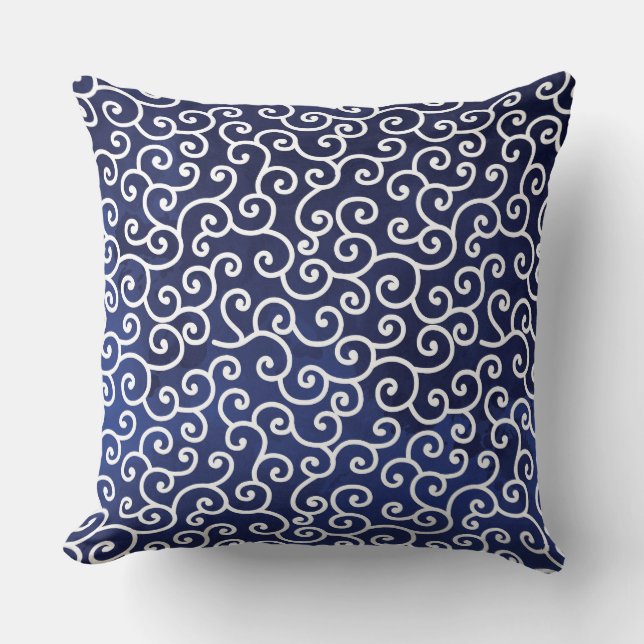 Navy Blue Japenese Nautical Reversible Pillow Kudde (Framsida)