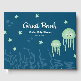 Navy Blue Jellyfish Gender Neutral Baby Shower Gästböcker