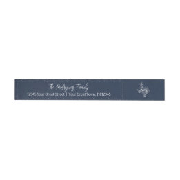 Navy Blue Joy Holiday Leaves Texas Shape Etikettband
