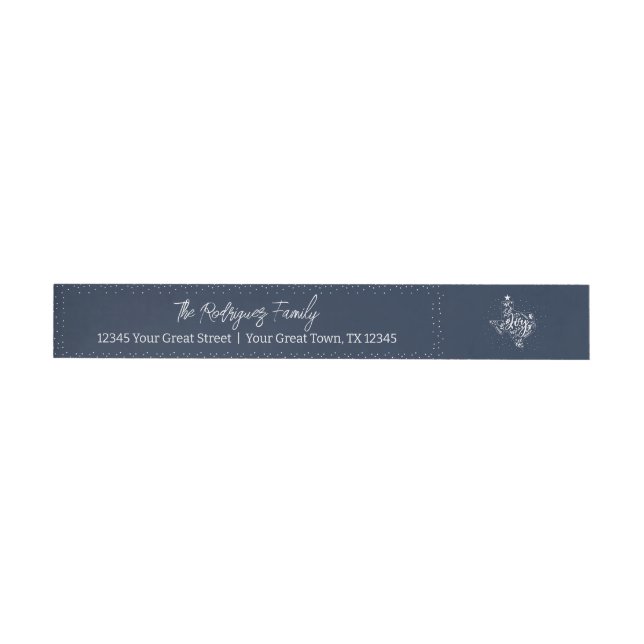 Navy Blue Joy Holiday Leaves Texas Shape Etikettband (Individual)