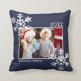 Navy Blue jul Photo Distress Snöflingor Kudde