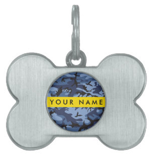 Navy Blue Kamouflage Ditt namn Anpassa ID-bricka Husdjur