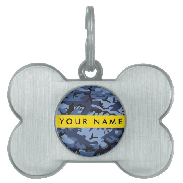 Navy Blue Kamouflage Ditt namn Anpassa ID-bricka Husdjur (Framsidan)