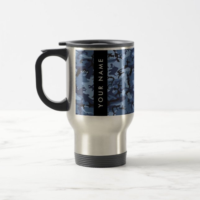 Navy Blue Kamouflage Ditt namn Anpassa Resemugg (Vänster)