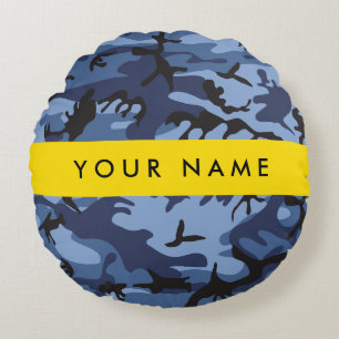 Navy Blue Kamouflage Ditt namn Anpassa Rund Kudde