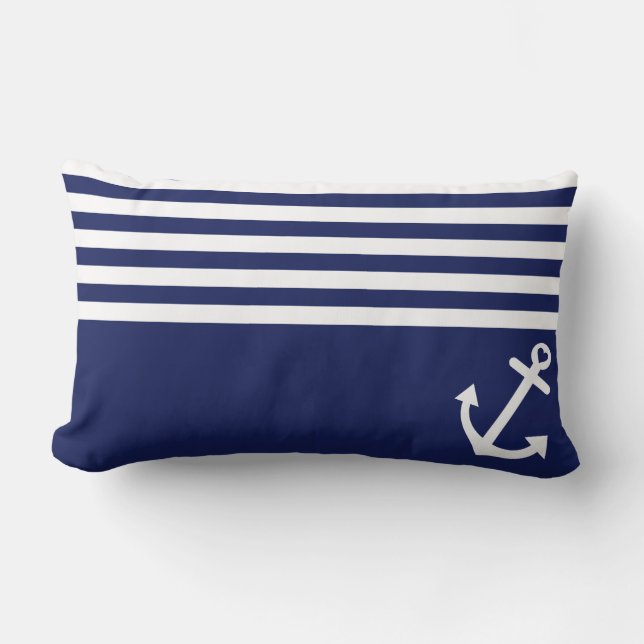 Navy Blue Kärlek Ankare Marin Lumbarkudde (Framsida)