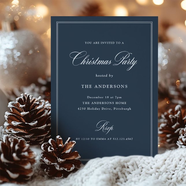 Navy Blue Klassisk Elegans | Julfest Inbjudningar (Skapare uppladdad)