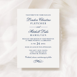 Navy Blue Klassisk Script Serif Bröllop Inbjudningar