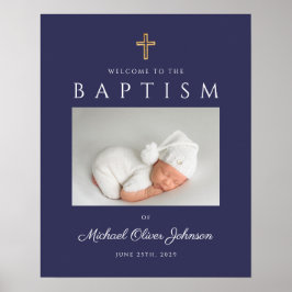 Navy Blue Kor Photo Boy Baptism Välkommen Poster