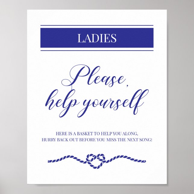 Navy Blue Ladies Bathroom Basket Nautical Wedding Poster (Framsidan)