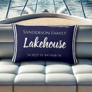 Navy Blue Lakehouse Family namn Karta Corinates Lu Lumbarkudde