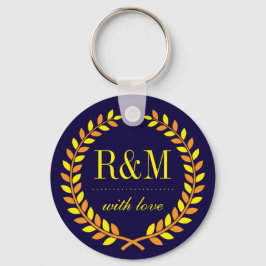 Navy Blue Laurel Wandeenogram Bröllop Keychain Nyckelring