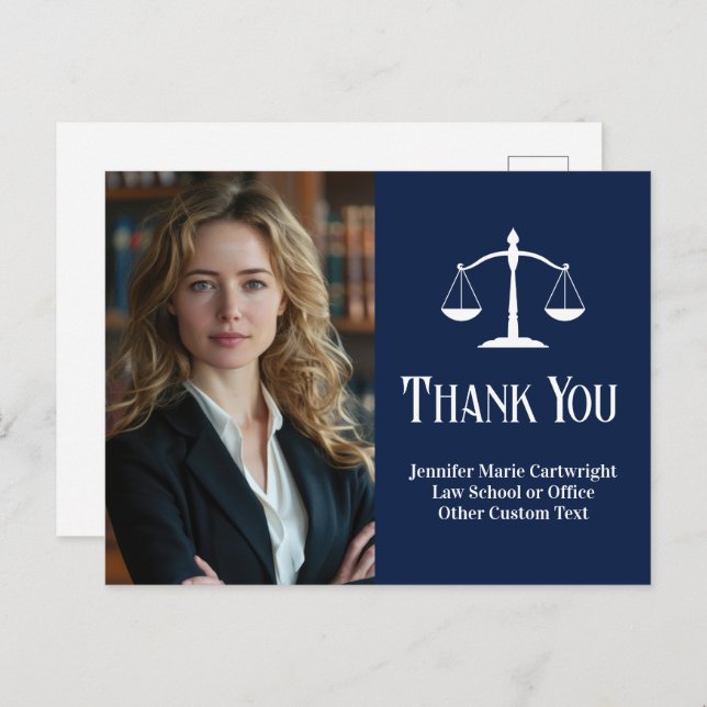 Navy Blue Law Firm Anpassad Jurist Tack Vykort (Fram/baksida)