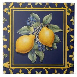 Navy Blue Lemons & Black Olives Mediterranean Kakelplatta