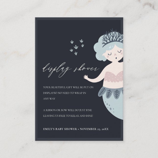 NAVY  BLUE LITTLE SJÖJUNGFRU VISNING BABY SHOWER TILLÄGGSKORT (Framsida)