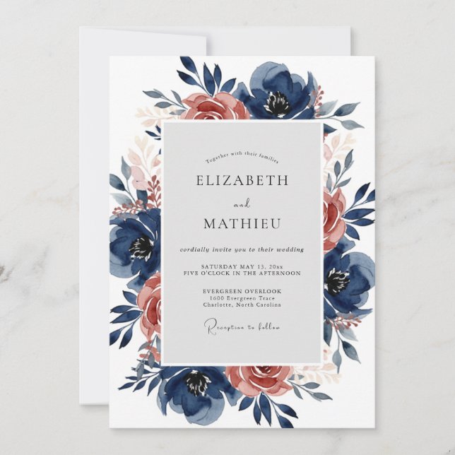 Navy Blue Lush Autumnal Wedding Inbjudningar (Framsida)