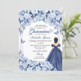 Navy Blue Lush Ro Princess Quinceañera Inbjudningar