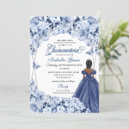 Navy Blue Lush Ro Princess Quinceañera Inbjudningar