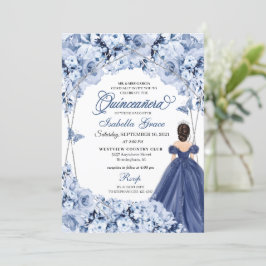 Navy Blue Lush Ro Princess Quinceañera Inbjudningar