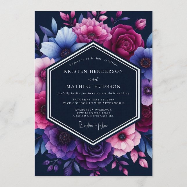 Navy Blue Magnificent Moody Wedding Inbjudningar (Framsida)