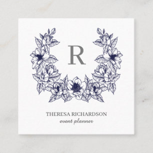 Navy Blue Magnolia Wandan Monogram social media Fyrkantigt Visitkort