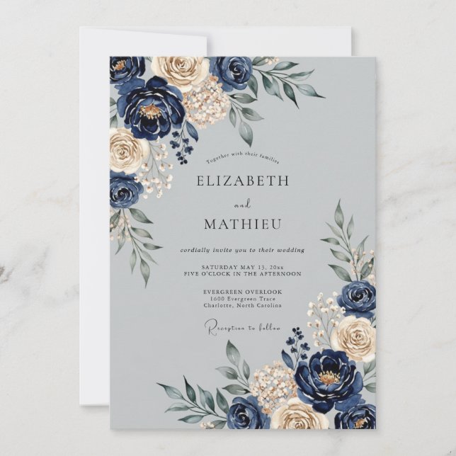 Navy Blue Majestic Winter Wedding Inbjudningar (Framsida)