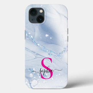 Navy blue marble gold glitter monogram