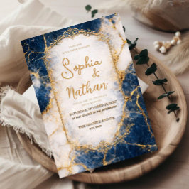 Navy Blue Marble Wedding Invitation Gold Luxury  Inbjudningar