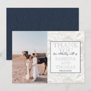 Navy Blue Marocko Bröllop Photo Tack Kort