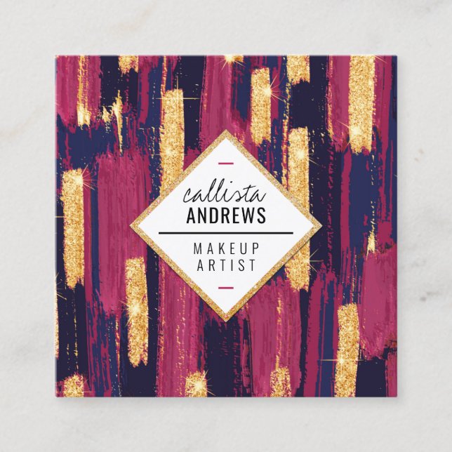 Navy Blue Mauve Lila Guld Glitter Paint Makeup Fyrkantigt Visitkort (Framsida)