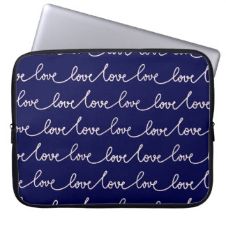 NAVY BLUE MED VITE KÄRLEK SCRIPT LAPTOP FODRAL