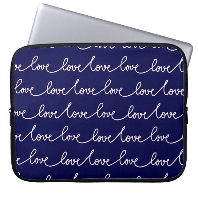 NAVY BLUE MED VITE KÄRLEK SCRIPT LAPTOP FODRAL (Framsidan)