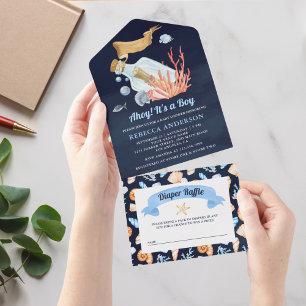 Navy Blue Meddelande i en flaska Marin Baby Shower