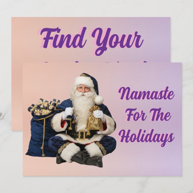 Navy Blue Meditating Santa Holiday Card -Spiritual Julkort (Fram/baksida)